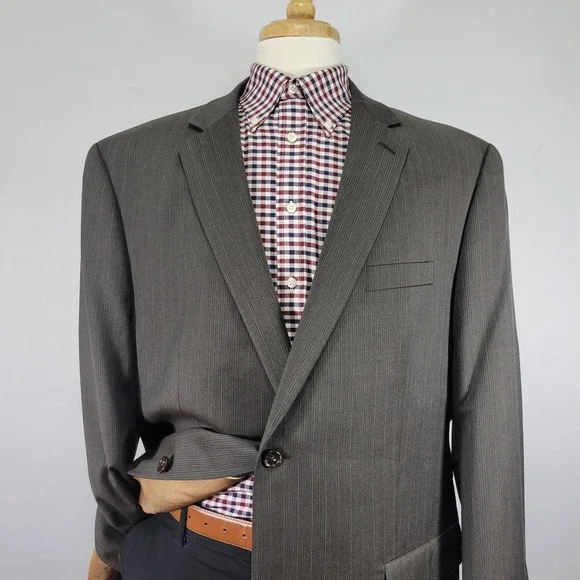 Michael Kors Men's Sport‎ Coat Blazer Two Button Olive Brown Striped Wool Sz 48L